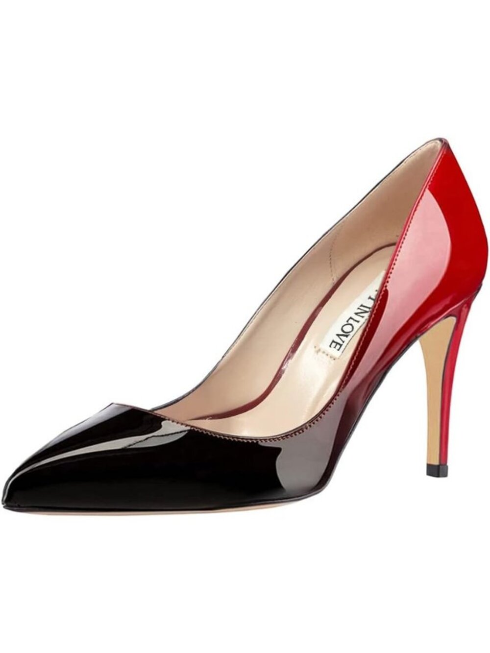 Women's Red Black Patent Closed Pointed Toe High Heel Pumps Slip On Dress Shoes